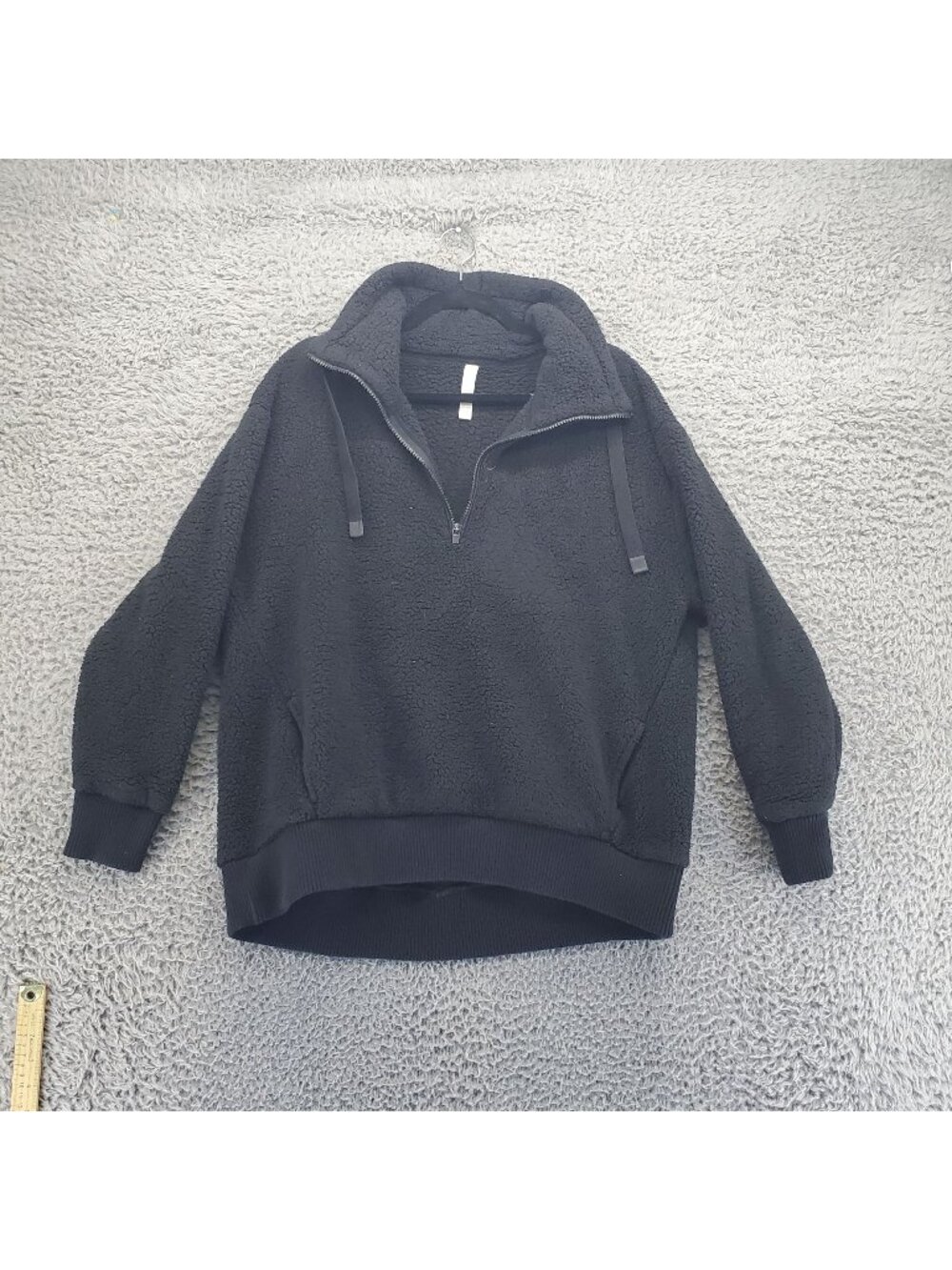 Athleta Sweater Womens Medium Black Sherpa Fleece 1/4 Zip High Collar Pullover